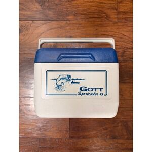 VINTAGE GOTT SPORT COOLER 6 W/ HUNTING FISHING SCENE